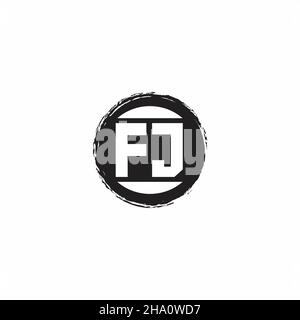 Monogramma Letter iniziale con logo FJ con modello di disegno a forma di cerchio astrac isolato su sfondo bianco Illustrazione Vettoriale