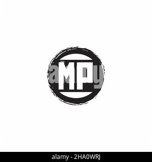 Monogramma MP Logo Initial Letter con modello di disegno astrac a forma di cerchio isolato su sfondo bianco Illustrazione Vettoriale