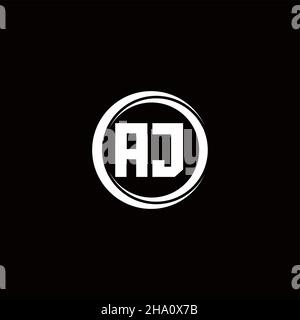 Logo AJ monogramma lettera iniziale con sezione circolare modello di design arrotondato isolato su sfondo nero Illustrazione Vettoriale
