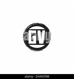 Logo GV Monogramma lettera iniziale con modello di design a forma di cerchio astratto isolato su sfondo bianco Illustrazione Vettoriale
