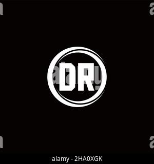 Monogramma lettera iniziale logo DR con modello di design arrotondato a sezione circolare isolato su sfondo nero Illustrazione Vettoriale