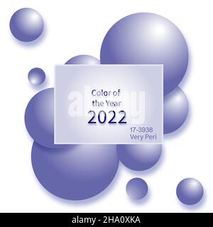 Vinnytsia, Ucraina - 9 dicembre 2021: Palle astratte di colore alla moda 2022. Pantone 17-3938 molto peri. Trend colore dell'anno 2022. Vettore illustraz Illustrazione Vettoriale