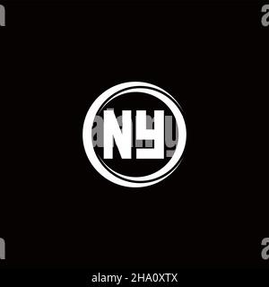 Logo NY monogramma lettera iniziale con sezione circolare modello di design arrotondato isolato su sfondo nero Illustrazione Vettoriale