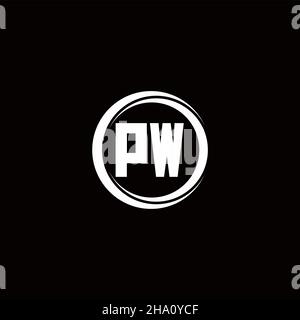 Logo PW monogramma lettera iniziale con sezione circolare modello di design arrotondato isolato su sfondo nero Illustrazione Vettoriale
