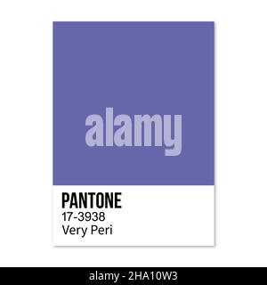 Vinnytsia, Ucraina - 9 dicembre 2021: PANTONE 17-3938 Very Peri. Trend colore dell'anno 2022. Illustrazione vettoriale Illustrazione Vettoriale