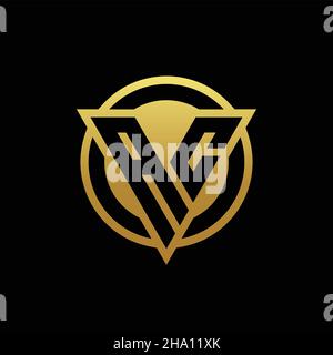 Monogramma con logo AC con forma triangolare e stile circolare arrotondato isolato sui colori oro e modello con sfondo nero Illustrazione Vettoriale