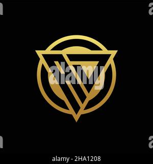 Monogramma CON logo CON forma triangolare e cerchio arrotondato isolato su colori oro e modello di sfondo nero Illustrazione Vettoriale