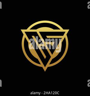 Monogramma CON logo CS a forma di triangolo e cerchio arrotondato isolato sui colori oro e modello con sfondo nero Illustrazione Vettoriale