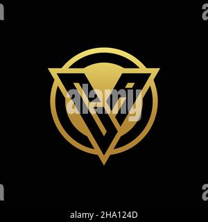 Monogramma CON logo CA a forma di triangolo e cerchio arrotondato isolato su colori oro e modello di sfondo nero Illustrazione Vettoriale