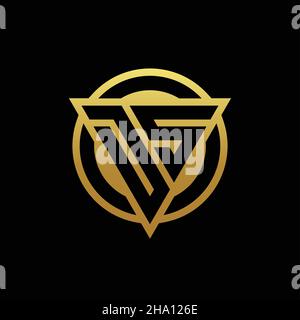 Monogramma con logo DS con forma triangolare e cerchio arrotondato isolato su colori oro e modello di sfondo nero Illustrazione Vettoriale