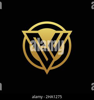 Monogramma CON logo CU a forma di triangolo e cerchio arrotondato isolato su colori oro e modello di sfondo nero Illustrazione Vettoriale