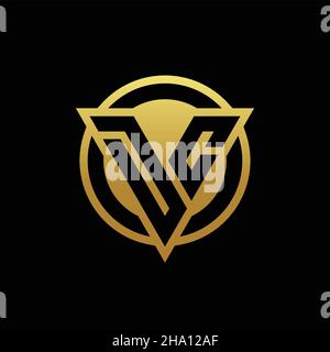 Monogramma con logo DC con forma triangolare e forma circolare arrotondata, isolato sui colori oro e modello di disegno sfondo nero Illustrazione Vettoriale