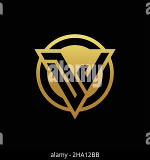 Monogramma con logo DJ con forma triangolare e cerchio arrotondato isolato su colori oro e modello di sfondo nero Illustrazione Vettoriale