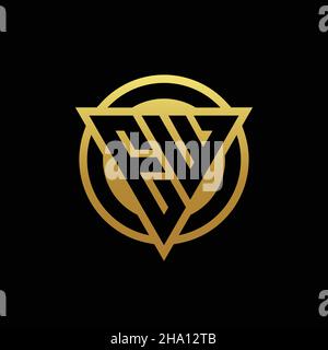 Monogramma con logo EW con forma triangolare e forma circolare arrotondata, isolato sui colori oro e modello di design sfondo nero Illustrazione Vettoriale