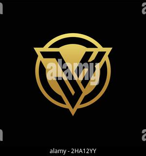 Monogramma con logo JK con forma triangolare e forma circolare arrotondata, isolato sui colori oro e modello di disegno sfondo nero Illustrazione Vettoriale