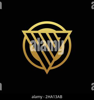 MONOGRAMMA CON logo KW a forma triangolare e cerchio arrotondato isolato sui colori oro e modello di sfondo nero Illustrazione Vettoriale