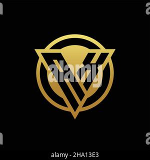 Logo AX monogramma a forma di triangolo e cerchio arrotondato isolato su colori oro e modello di sfondo nero Illustrazione Vettoriale