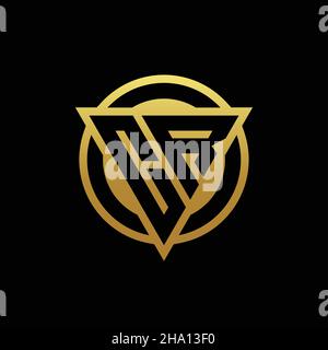 Logo CR monogramma con forma a triangolo e cerchio arrotondato isolato su colori oro e modello di sfondo nero Illustrazione Vettoriale