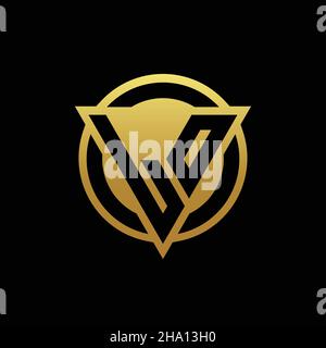 Monogramma CON logo LO con forma triangolare e forma circolare arrotondata, isolato sui colori oro e modello di sfondo nero Illustrazione Vettoriale