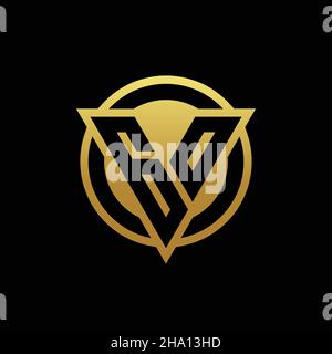 LOGO GO monogramma con forma triangolare e cerchio arrotondato isolato sui colori oro e modello di sfondo nero Illustrazione Vettoriale