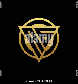 Monogramma con logo AG a forma di triangolo e cerchio arrotondato isolato su colori oro e modello di sfondo nero Illustrazione Vettoriale