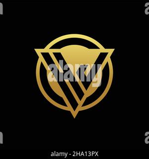 Monogramma con logo HJ con forma triangolare e cerchio arrotondato isolato su colori oro e modello di disegno sfondo nero Illustrazione Vettoriale