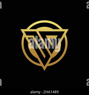 Monogramma con logo DQ a forma di triangolo e cerchio arrotondato isolato sui colori oro e modello con sfondo nero Illustrazione Vettoriale