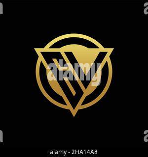 Monogramma con logo GV con forma triangolare e cerchio arrotondato isolato su colori oro e modello di sfondo nero Illustrazione Vettoriale