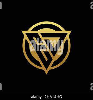 Logo ed monogramma con forma a triangolo e cerchio arrotondato isolato su colori oro e modello di disegno nero su sfondo Illustrazione Vettoriale