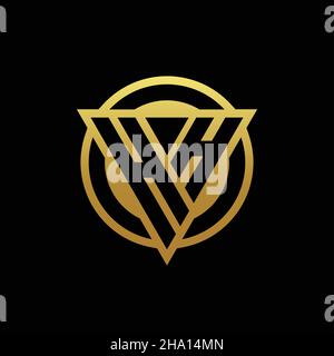 Monogramma con logo HH con forma triangolare e forma circolare arrotondata, isolato sui colori oro e modello di design con sfondo nero Illustrazione Vettoriale