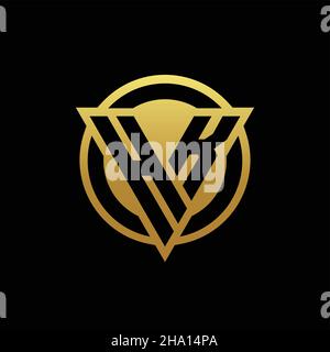 Monogramma con logo HK a forma di triangolo e cerchio arrotondato isolato su colori oro e modello di sfondo nero Illustrazione Vettoriale