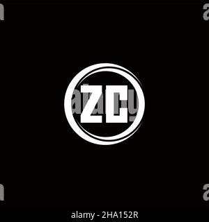 Logo ZC monogramma lettera iniziale con sezione circolare modello arrotondato isolato su sfondo nero Illustrazione Vettoriale