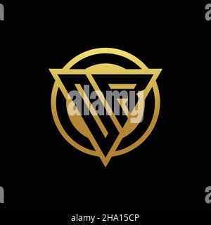 OPPURE monogramma con forma triangolare e cerchio arrotondato isolato su colori oro e modello di sfondo nero Illustrazione Vettoriale