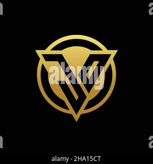 Monogramma CON logo JO con forma triangolare e cerchio arrotondato isolato su colori oro e modello di disegno sfondo nero Illustrazione Vettoriale