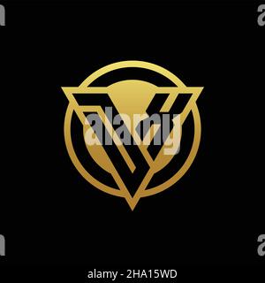 Monogramma con logo DX a forma di triangolo e cerchio arrotondato isolato sui colori oro e modello di disegno sfondo nero Illustrazione Vettoriale