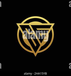 Monogramma con logo GE con forma triangolare e forma circolare arrotondata, isolato sui colori oro e modello di design con sfondo nero Illustrazione Vettoriale