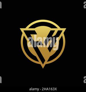 Monogramma con logo FK con forma triangolare e forma circolare arrotondata, isolato sui colori oro e modello di disegno sfondo nero Illustrazione Vettoriale