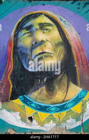 Dipinto di un artista sul Muro che separa Messico e Stati Uniti sul lato Tijuana del confine. Tijuana, Messico. Foto Stock