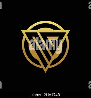 Monogramma con logo NQ con forma triangolare e forma circolare arrotondata, isolato sui colori oro e modello di disegno sfondo nero Illustrazione Vettoriale