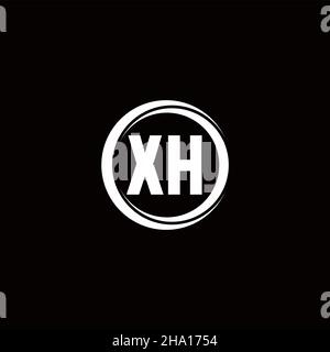 Monogramma con lettera iniziale del logo XH con modello di disegno arrotondato a sezione circolare isolato su sfondo nero Illustrazione Vettoriale