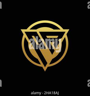Logo PR monogramma con forma a triangolo e stile circolare arrotondato isolato su colori oro e modello di disegno nero sfondo Illustrazione Vettoriale