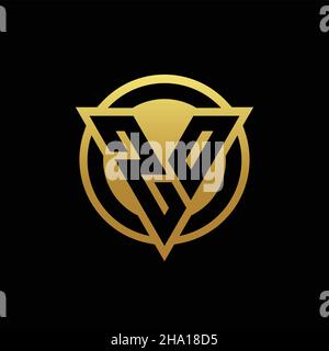 Logo ZO monogramma a forma di triangolo e cerchio arrotondato isolato su colori oro e modello nero di sfondo Illustrazione Vettoriale