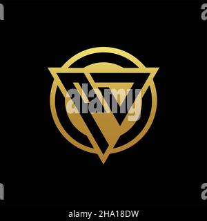 Logo PD monogramma con forma a triangolo e stile circolare arrotondato isolato sui colori oro e modello di disegno nero su sfondo Illustrazione Vettoriale