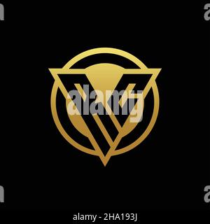 Logo RC monogramma a forma di triangolo e cerchio arrotondato isolato su colori oro e modello di disegno nero su sfondo Illustrazione Vettoriale