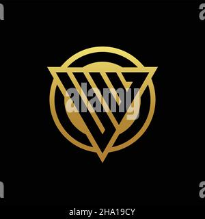 Monogramma con logo UW a forma di triangolo e cerchio arrotondato isolato sui colori oro e modello con sfondo nero Illustrazione Vettoriale
