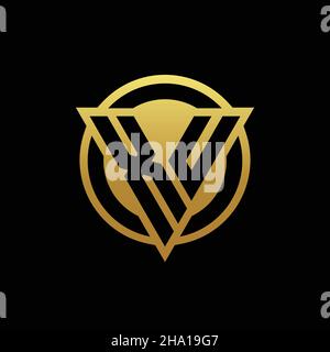 Logo XU monogramma con forma a triangolo e stile circolare arrotondato isolato su colori oro e modello di disegno nero sfondo Illustrazione Vettoriale