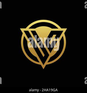 Logo UC monogramma con forma a triangolo e cerchio arrotondato isolato su colori oro e modello di sfondo nero Illustrazione Vettoriale