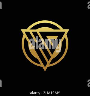 Monogramma con logo XQ a forma di triangolo e cerchio arrotondato isolato sui colori oro e modello con sfondo nero Illustrazione Vettoriale