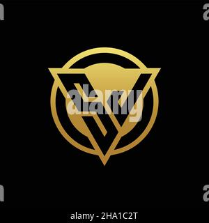 Monogramma con logo SJ a forma di triangolo e cerchio arrotondato isolato sui colori oro e modello con sfondo nero Illustrazione Vettoriale