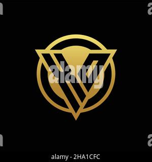 Logo XO monogramma con forma a triangolo e stile circolare arrotondato isolato su colori oro e modello di disegno nero su sfondo Illustrazione Vettoriale